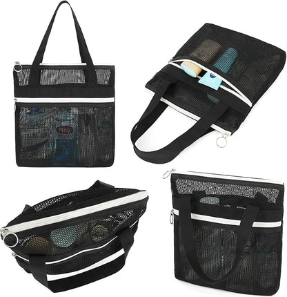 Fammart Mesh Shower Caddy Portable with Zipper & 2 Pockets - Quick Dry Shower Bag Toiletry Tote Hanging for Travel Gym Camp Beach - Organizer Bag Bathroom Essentials for College Dorm
