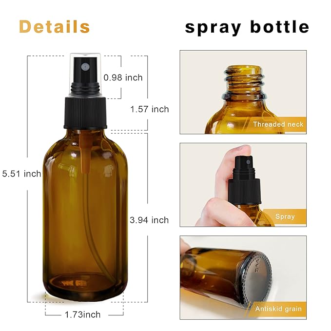 GIVAMEIHF Amber Spray Bottles about 4oz Empty Small Glass Spray Bottle Fine Mist Spray Refillable Containers, Set of 16, Included 24 nozzles, 2 Funnels, 2 Droppers, 24 Labels
