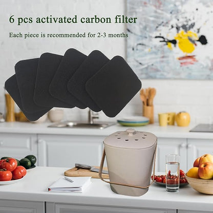 PurifyLogix Compost Bin Odor Filters Replacement Oval Activated Carbon Filters for Bamboozle Compost Bin, Indoor Countertop Composter, Compatible with Bamboozle Indoor Kitchen Trash Can (6 Pack)