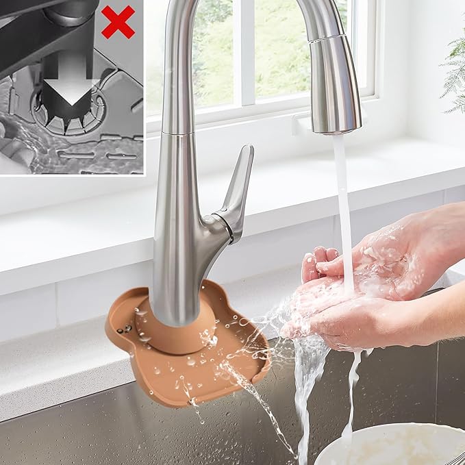 Silicone Faucet Mat for Kitchen Tap Compact Sink Splash Guard Protectors Behind Draining,Brown 2PCS