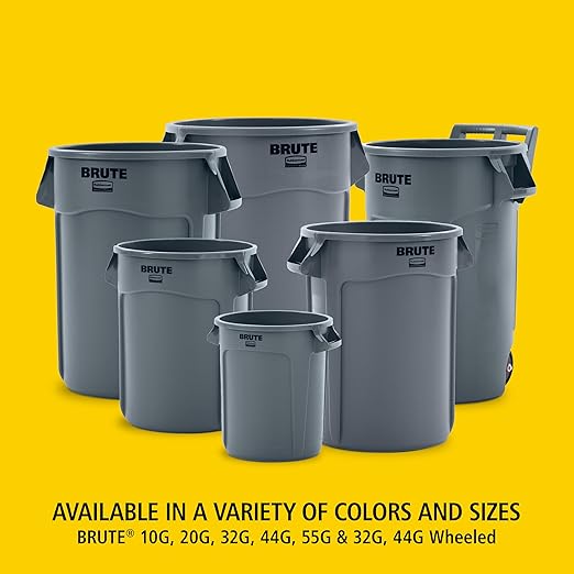 Rubbermaid Commercial Products BRUTE Heavy-Duty Round Trash/Garbage Can, 10-Gallon, Yellow, Outdoor Waste Container for Landscapers/Construction/Restaurants/Back of House/Offices/Warehouses