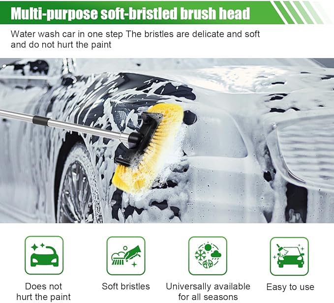 ZIMISI 59" Car Wash Brush with Long Handle, No Scratch Soft Bristle Cleaning Brush, Extendable Windshield Cleaner Tool, Car Cleaning Kit for Boat, RV, Truck, House Siding, Solar Panel (Yellow)