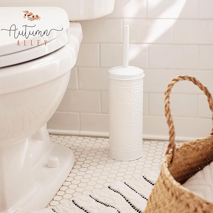 Autumn Alley White Toilet Brush and Holder Bathroom Accessories, Bathroom Toilet Brush for Modern Bathroom Decor, Standing Farmhouse Toilet Bowl Brush with Holder, White Bathroom Decor Sets