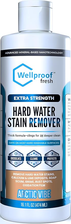 Wellproof Hard Water Stain & Scum Scale Remover – 3X Nanotech Deep Cleaner, No Bleach, No Acid | Limescale, Soap Scum, Calcium & Rust Cleaner for Showers, Glass, Toilets, Tubs, Sinks, Cooktops & More