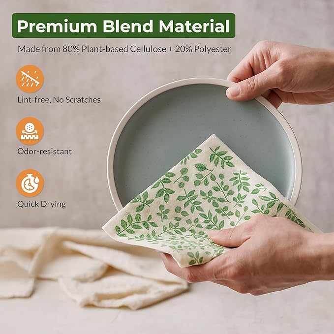 Swedish Dishcloths, Vintage Plant-Based Cellulose, 6.7x7.5 Inch, Super Absorbent, Multi-Surface, Machine Washable, Reusable, 5 Pack (Orange Green)