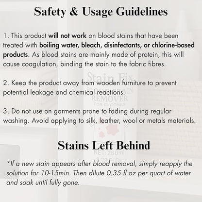 Blood Stain Remover for Clothes (8.79oz) - Removes Blood & Period Stains from Clothes, Mattress & Sheets - Enzyme Formula for Fresh & Dried Stains