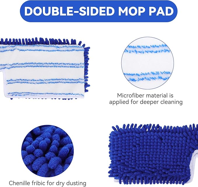 Mop Heads Replacements Compatible with Cedar Dual-Action Flip Mop - Chenille Double Sided Replace Pads for Dry/Wet Use - Washable Dust Mop Refills,3 Microfiber + 2 Chenille-Microfiber Double Sided