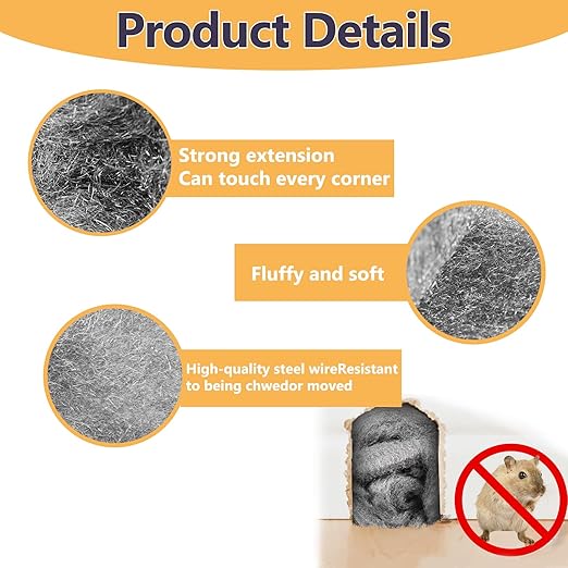 Steel Wool for Mice Control, 3.2" x12 ft Wool, Gap Filler for Home & Garage, DIY Bundle with Gloves & Scissors - 3 Pack