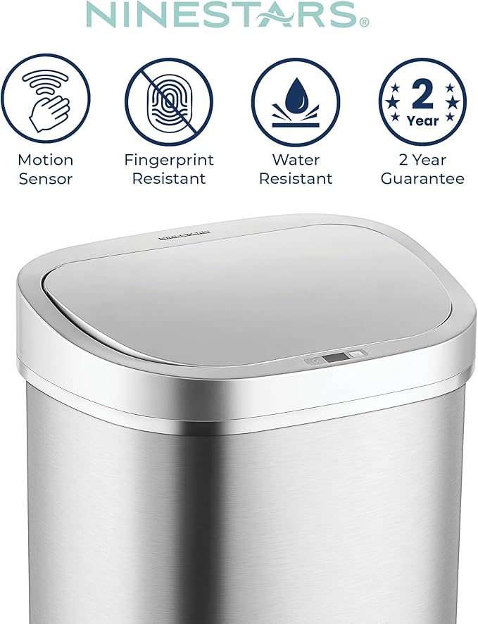 Ninestars DZT-80-35 Deluxe Automatic Touchless Infrared Motion Sensor Trash Can, 21 Gal 80L, Heavy Duty Stainless Steel Base (Oval, Silver/Brush Lid) Trashcan, Ss