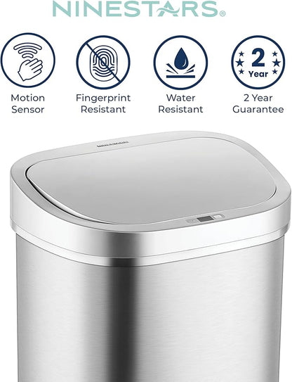 Ninestars DZT-80-35 Deluxe Automatic Touchless Infrared Motion Sensor Trash Can, 21 Gal 80L, Heavy Duty Stainless Steel Base (Oval, Silver/Brush Lid) Trashcan, Ss