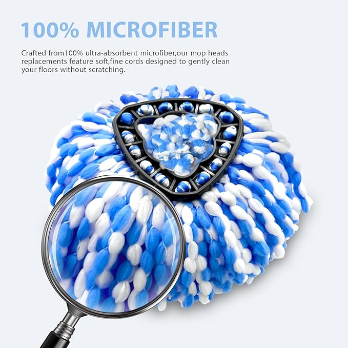 Spin Mop Replacement Head O-Ceda Compatible with RinseClean 2-Tank System, Microfiber Mop Refills for Home Cleaning, Easy Install, Includes 3 Cedar Mop Heads & 1 Replacement Base