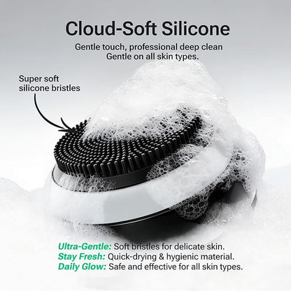 Electric Face Scrubber & Silicone Facial Cleansing Brush - Waterproof Sonic Face Brush Exfoliator with LED Screen, 3 Beauty Light Modes, Rechargeable Face Wash Brush for Deep Cleaning & Massage-Black