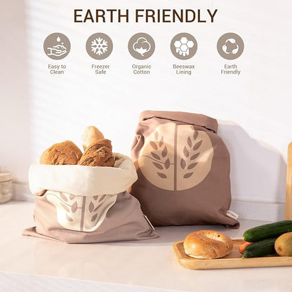 Reusable Beeswax Bread Bags for Homemade Bread (2 Pack) – Extra Thick Cotton, XL Natural Cotton Beeswax Bags, Sourdough Bag, Beeswax Bag, Sourdough Storage,