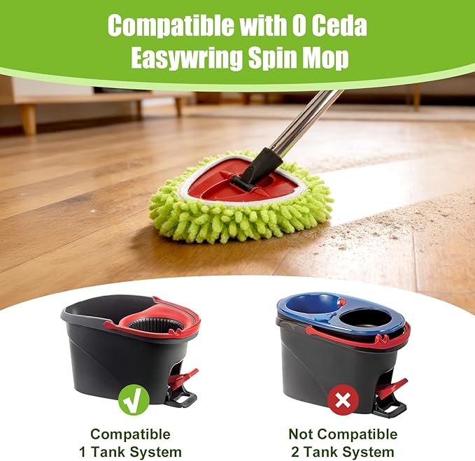 3 Pack Chenille Mop Head Replacements: Compatible with Ocedar Easywring 1 Tank System - Microfiber Spin Mop Refill Accessories - Reusable for Floor Cleaning Green