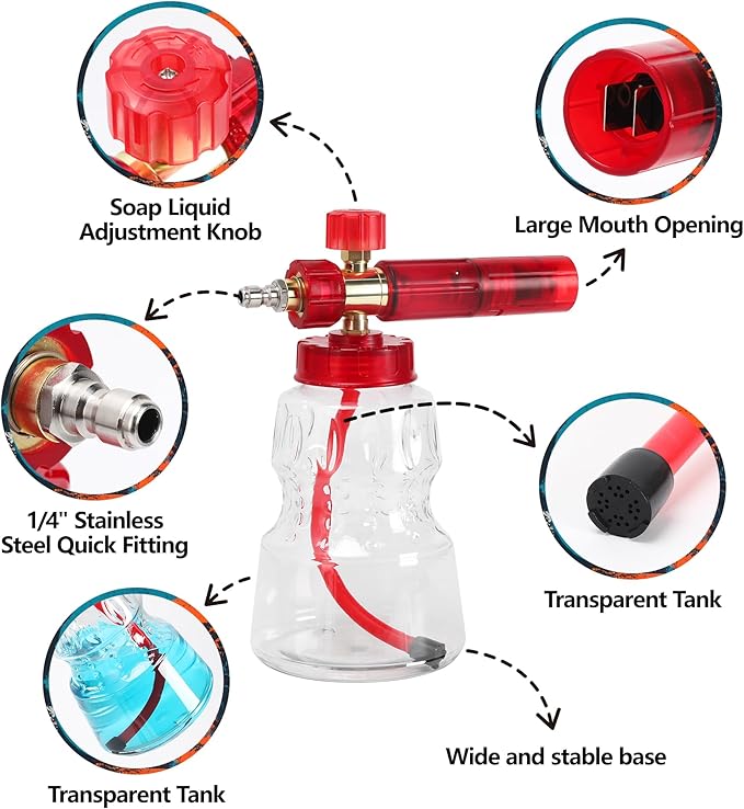 Foam Cannon Kit with Graffiti Short Pressure Washer Gun 3/8" Quick Connect M22-15mm Adapter Adjustable Snow Foam Bottle with 1/4" Quick Connect and 5 Nozzle Tips for Car Wash