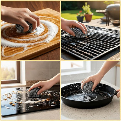 Stainless Steel Wool Scrubbers - Pack of 12 + 1 Extra | Metal Scouring Pads for Cleaning Kitchen Dishes, Pots, Pans, Ovens, Grills & Sinks (20g Each)