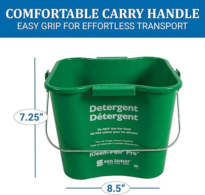 San Jamar Kleen-Pail Pro Detergent Pail Cleaning Bucket with Bail Handle for Cleaning, Kitchens, Restaurants, And Janitorial Use, Plastic, 6 Quarts, Green, (Pack of 12)