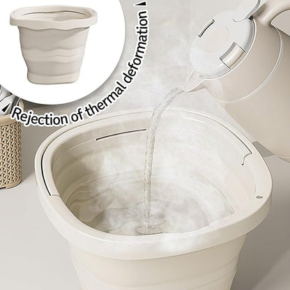 Collapsible Utility Bucket with Handle, 10L Sizes, Multi-Purpose for Foot Bath, Cleaning, Storage, Beige (Grey+Beige)