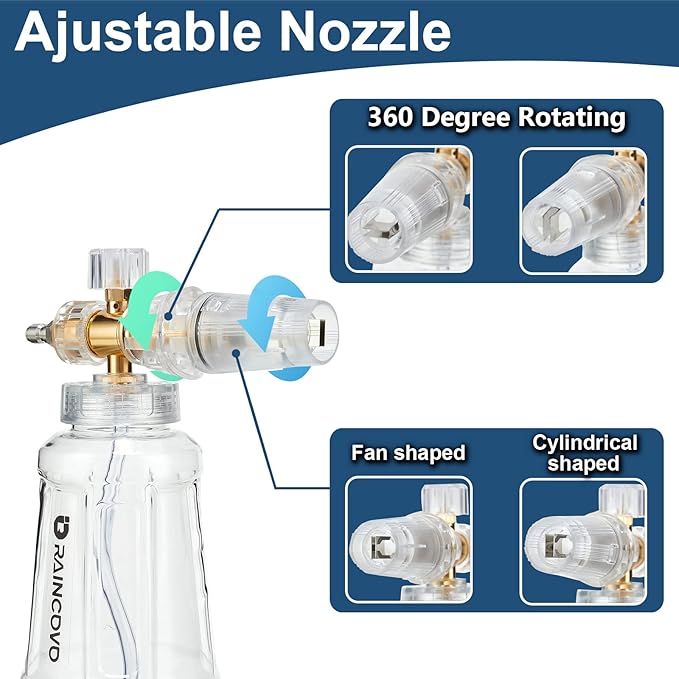 Raincovo Foam Cannon for Pressure Washer, Snow Clear Foam Cannon for Car Wash, Stainless Steel Filter, Adjustable Nozzle with M22 and 1/4 Inch Quick Connect, Additional 1.1 mm Orifice Nozzle
