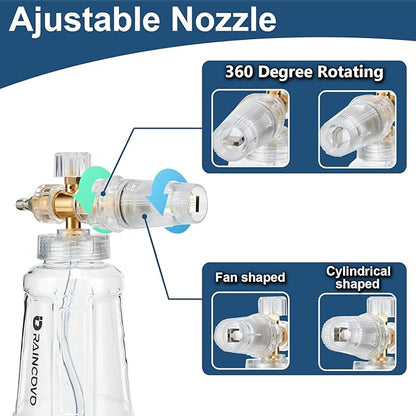 Raincovo Foam Cannon for Pressure Washer, Snow Clear Foam Cannon for Car Wash, Stainless Steel Filter, Adjustable Nozzle with M22 and 1/4 Inch Quick Connect, Additional 1.1 mm Orifice Nozzle