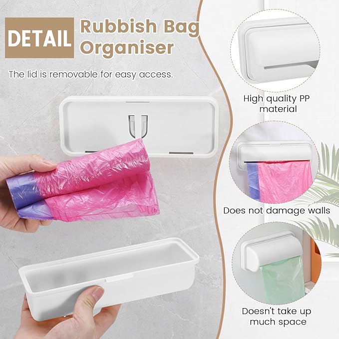 2 PCS Wall Mount Trash Bag Dispenser Roll Holder, Kitchen Garbage Bag Storage Box Roll Holder, Plastic Bag Holder Organizer Under Sink (Grey)