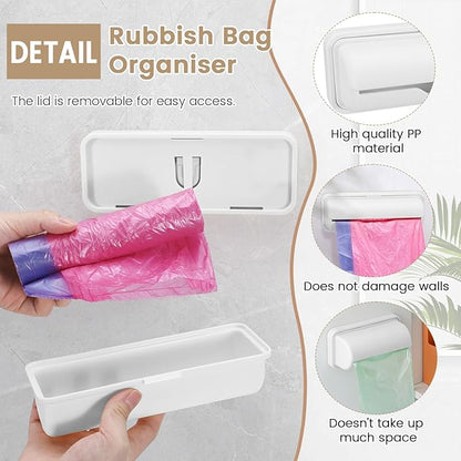 2 PCS Wall Mount Trash Bag Dispenser Roll Holder, Kitchen Garbage Bag Storage Box Roll Holder, Plastic Bag Holder Organizer Under Sink (Grey)
