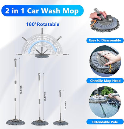 ThinkLearn Car Wash Detailing Kit with Foam Gun, Car Cleaning Kit Set,Car Wash Brush with Long Handle, Large Folding Bucket for Interior Exterior Car Wash Supplies, Car Gift Set Gray