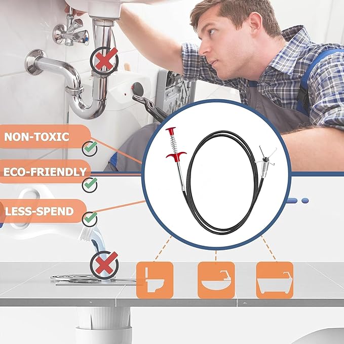 32 Inch Drain Snake Hair Remover Tool, Flexible 4-Claw Grabber for Sink, Tub & Shower Clogs