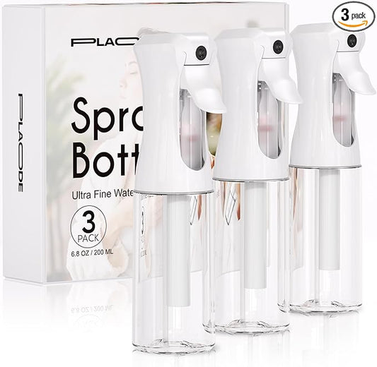 3 Pack Continuous Spray Bottles - Ultra Fine Mist Sprayer, Refillable Water Sprayer for Hairstyling, Plants, Pets, Cleaning, Skincare (6.8 OZ/200ML,White)