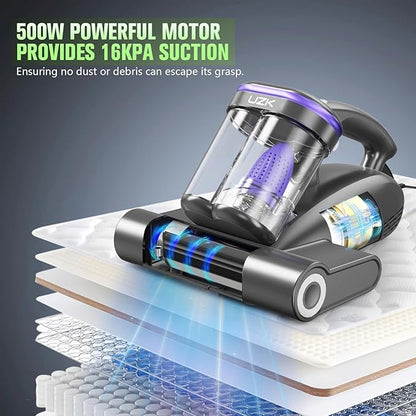 Bed Vacuum Cleaner Mattress Vacuum Cleaner,16Kpa Powerful Handheld Vacuums with UV-C Light & Double Dust Cup & High Heating & Ultrasonic & HEPA Filter for Bed Sofa(Corded,Black Blue)