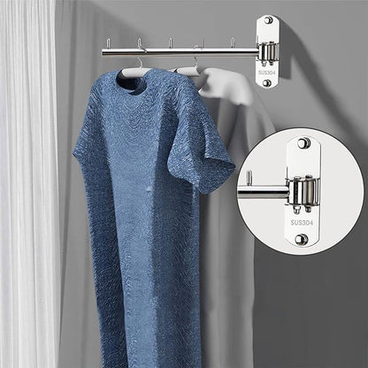 Folding Wall Mounted Clothes Hanger Rack with Swing Arm Stainless Steel Heavy Duty Coat Hook for Bathroom, Bedroom, Laundry Room- Silver
