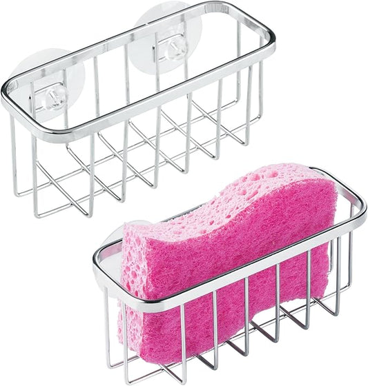 iDesign Stainless Steel Suction Sponge Holder, Kitchen Sink Sponge Caddy Organizer, 2-Pack, Polished