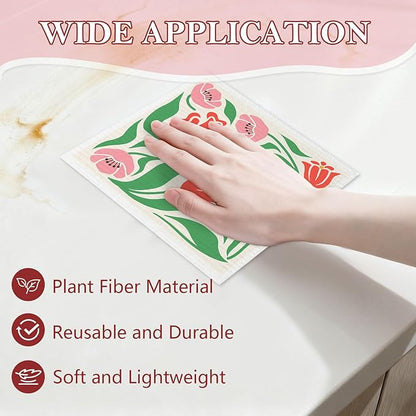 5 Pack Mixed Colorful Blossoms Flower Swedish Kitchen Dishcloths Dish Towels, Floral Dish Towels for Kitchen, Swedish Dishcloth, Paper Towels Reusable, Dish Cloth Towel Cleaning Wipe for Home