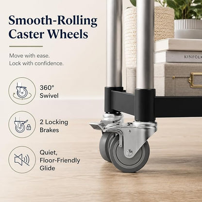 3-Tier Rolling Utility Cart with 2 Locking Brakes, 520 Lbs Heavy Duty 31.5"x15.7"x40.6" Commercial Service Cart, Tangle-Free Silent Wheels for Home, Office, Restaurant, Warehouse, Kitchen