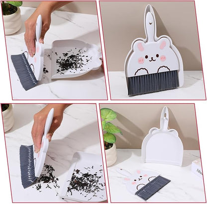 Upgrade Small White Broom and Dustpan Set, Hand Dustpan and Brush Set, Cute White Mini Broom and Dust pan Sets, Little Dust Pan for Home Use Tabletop Debris Cleaning Pet Guinea Pig Cages