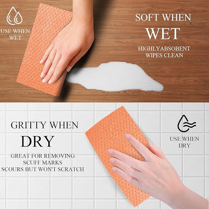6 Packs Swedish Kitchen Dish Cloths - Reusable Paper Towels for Counters & Dishes - Eco Friendly Cellulose Sponge Cloth (Orange)