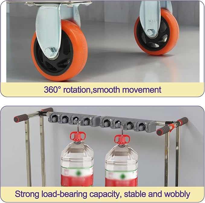 SARKEY Mobile Broom Mop Holder,Mobile Cleaning Trolley,Freestanding Housekeeping Storage,Solves The Problem Of Dripping Mops And Wet Floors,For Garden,Schools,Hotels(100x40x110cm(39x16x43in))