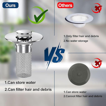 Vakabiu 2024 New Pop Up Bathroom Sink Drain Strainer Hair Catcher, Sink Drain Stopper with Removable Stainless Steel Filter Basket,for US Bathroom Sink Stopper Replacement (2PCS)