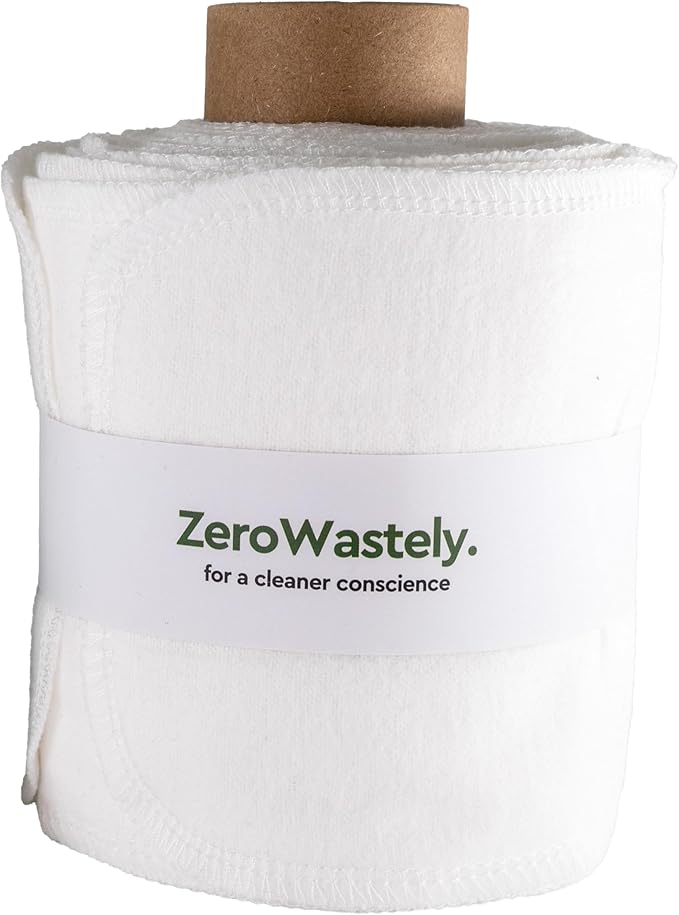 ZeroWastely 24 Reusable Toilet Paper Washable Roll - Bidet Towels Washable Toilet Paper - Cut Back & Waste Less with our Colored Super Soft, Absorbent & Re-Rollable Cloth Wipes - White Edition