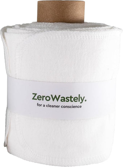 ZeroWastely 24 Reusable Toilet Paper Washable Roll - Bidet Towels Washable Toilet Paper - Cut Back & Waste Less with our Colored Super Soft, Absorbent & Re-Rollable Cloth Wipes - White Edition