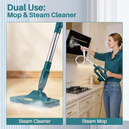 6 in1 Steam Mop Dual-Rod Design with Detachable Handheld Steamer, 300ML Removable Tank,23 FT Power Cable,includes Multi-purpose Accessories,Steam Mops for Floor Cleaning,Windows,Tile Grout.