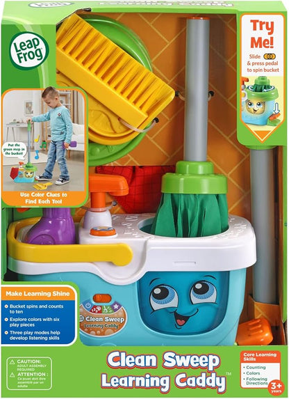 LeapFrog Clean Sweep Learning Caddy, Kids Mop and Broom Cleaning Toy Set for Ages 3-5, Blue