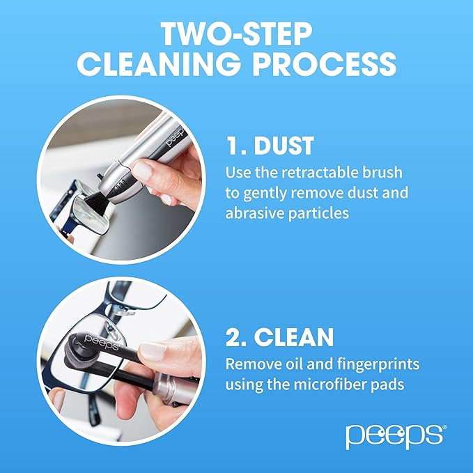 Peeps Glasses Cleaner - for Eyeglasses, Reading Glasses, and More - Lens Cleaner with Carbon Microfiber Tech-Soft Touch Red-2 Count (Pack of 1)