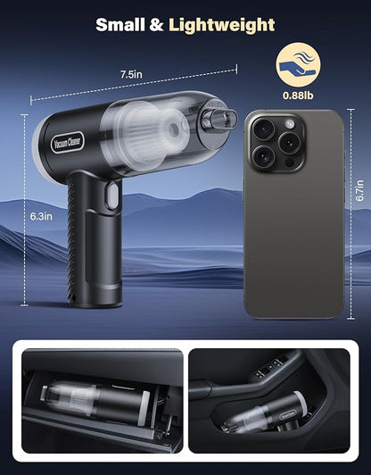 Car Vacuum Portable Cordless, 20000Pa Handheld Vacuum Mini Vacuum Cleaner High Power with Best Suction Brushless Motor, 4 in 1 2-Speed Air Duster Portable Vacuum for Car Keyboard Pet Hair