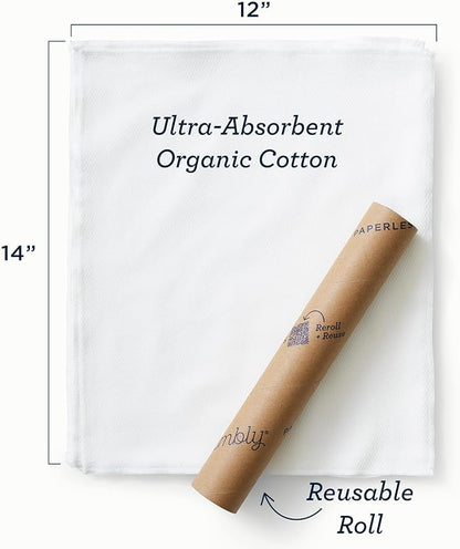 Esembly Paperless Towel Roll - Reusable Kitchen Towels 12-Pack Washable Cotton with Laundry Bag & Hook - Zero-Waste, Absorbent, Washable - Lattice