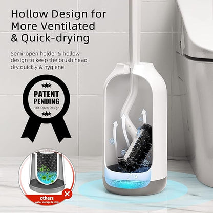 HAMITOR Toilet Bowl Brush Holder Set: 2 Pack Bathroom Deep Cleaning Toilet Cleaner Scrubber Under Rim with Curved Bristle for Dead Corner Clean - Hidden Rv Toilet Decorative Accessories with Caddy