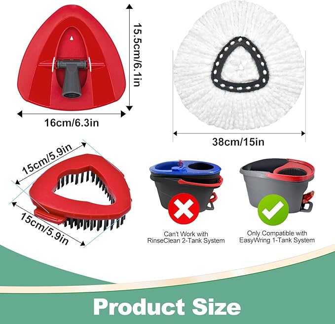 Mop Heads Replacements for Ocedar, Spin Mop Replacement for O-Cedar EasyWring 1 Tank System Mop Refills, Include 3 Pack Heads, 1 Scrub Brush & 1 Base Combo