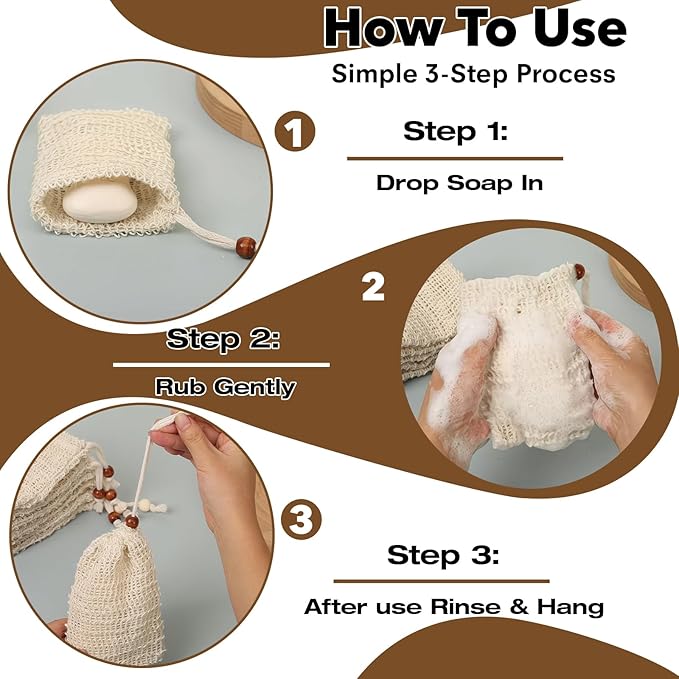 12 PCS Soap Saver Bag, Exfoliating Soap Saver Pouch, Natural Cotton Linen Mesh Soap Bag with Drawstring for Smooth Skin, for Bathing & Facial Cleansing