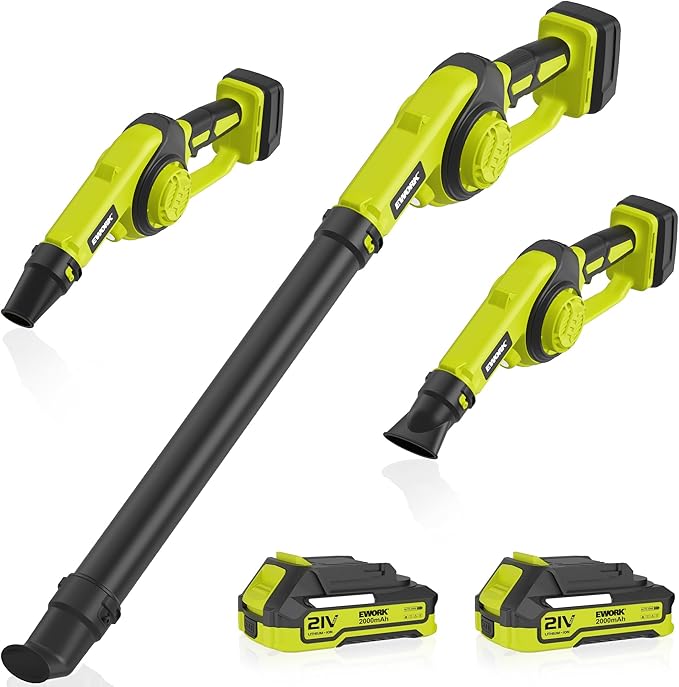 EWORK Lightweight Leaf Blower Cordless 21V 130CFM & 200MPH Mini Electric Leaf Blower with Battery and Fast Charger, Battery Powered Small Blower for Jobsite, Patio Cleaning, Lawn Care