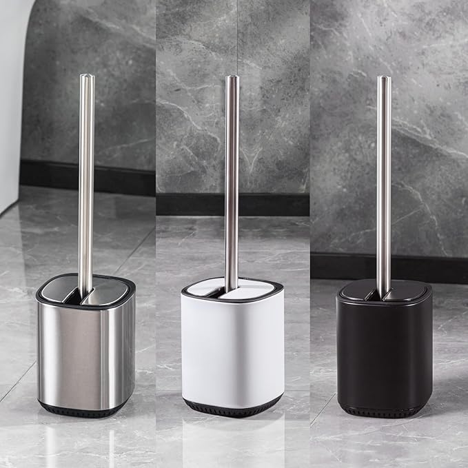 Toilet Brush and Holder Set Toilet Bowl Brush Stainless Steel Automatic Open lid Toilet Bowl Cleaner Brush Set Toilet Scrubber Kit Toilet Cleaning Brush for Bathroom